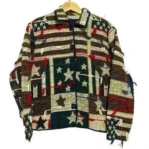 KEREN Hart vintage tapestry patriotic America red white blue button jacket small